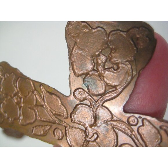Handmade Copper Cross Pendant Necklace Floral Design Hammered CVG 30 inch Vintag - Picture 16 of 16